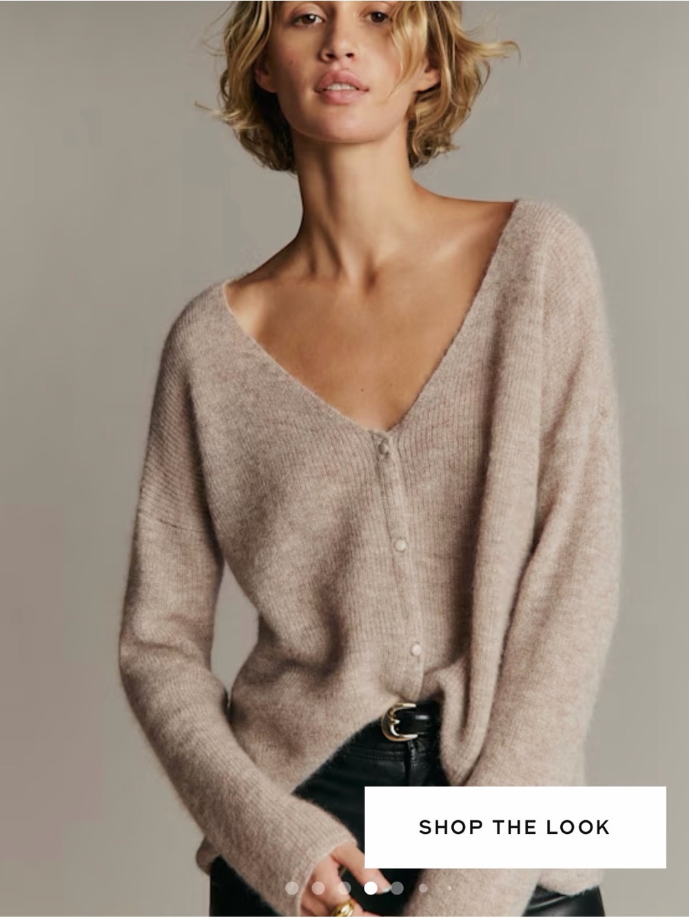 Sézane Snap-Front V-Neck Cardigan in Light Taupe